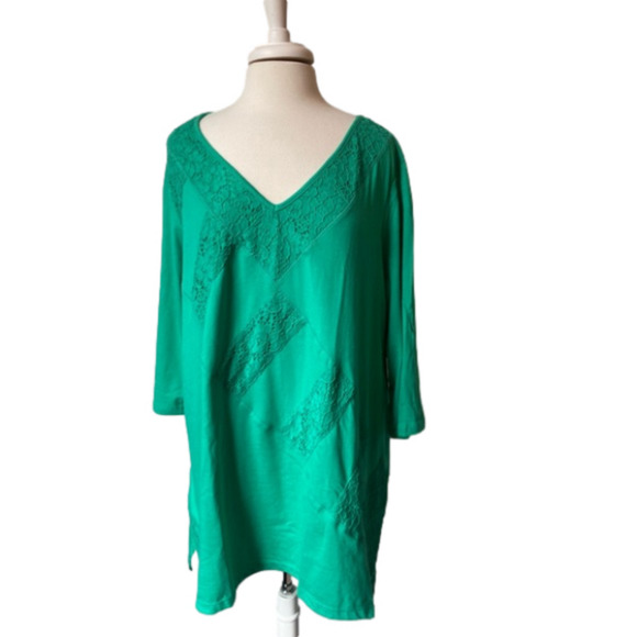 Roaman’s NWOT Boho Crochet Patchwork Retro Asymmetric Casual Travel Tunic Top 2X - Picture 5 of 12